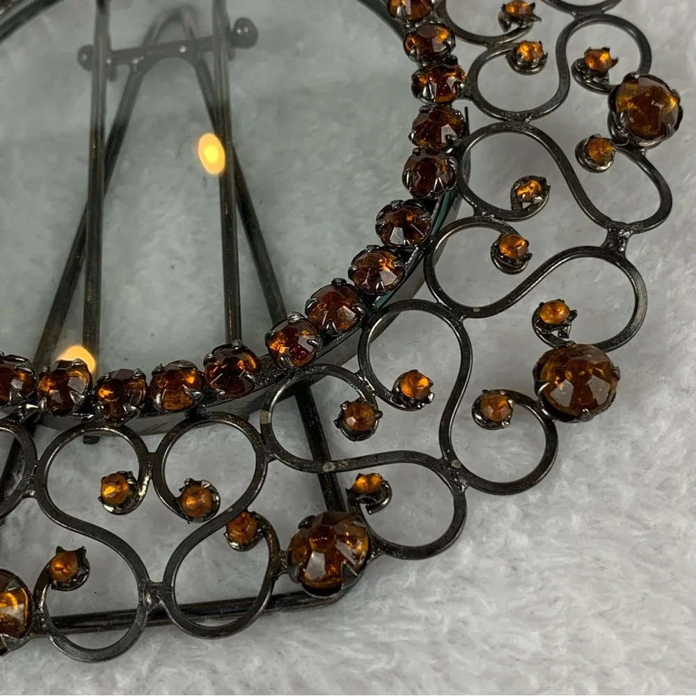 Metal Photo Frame Round With Amber Rhinestones Retro 5